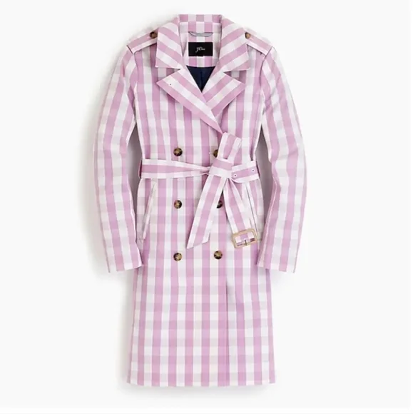 J.Crew 2011 Icon Trench Coat in Oversized Gingham Button Front Sash Tie Lilic 0 - Picture 6 of 12